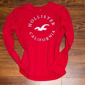 Hollister Red Long Sleeve Cottob Tee Shirt with California Logo Women's Small